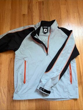 FootJoy Light Gray and Black Golf Windbreaker with Orange Trim